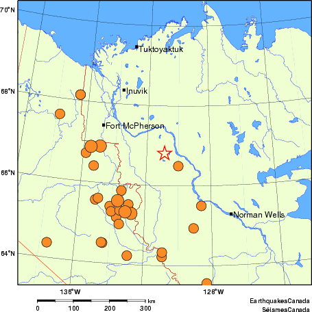 Map of historical earthquakes magnitude 5.0 and larger. Details in the data table below