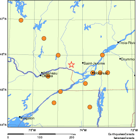 Map of historical earthquakes magnitude 5.0 and larger. Details in the data table below