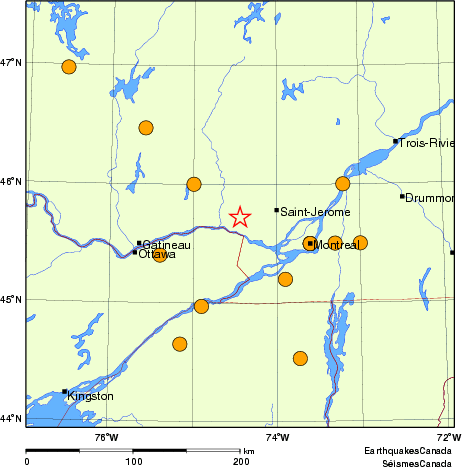 Map of historical earthquakes magnitude 5.0 and larger. Details in the data table below