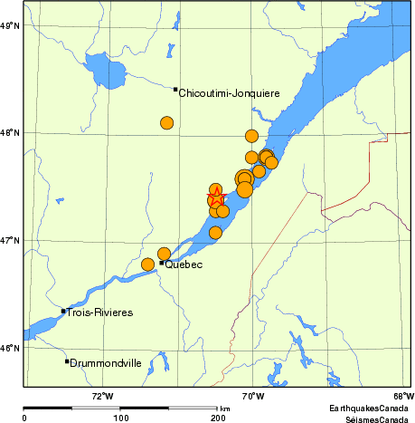 Map of historical earthquakes magnitude 5.0 and larger. Details in the data table below