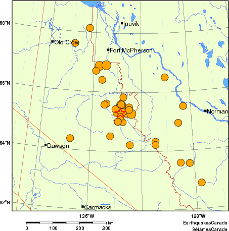 Map of historical earthquakes magnitude 5.0 and larger. Details in the data table below