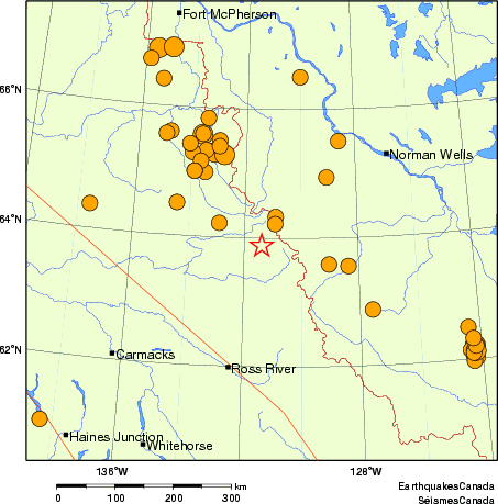 Map of historical earthquakes magnitude 5.0 and larger. Details in the data table below