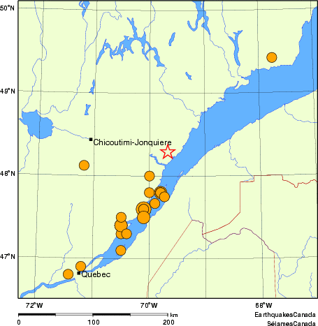 Map of historical earthquakes magnitude 5.0 and larger. Details in the data table below