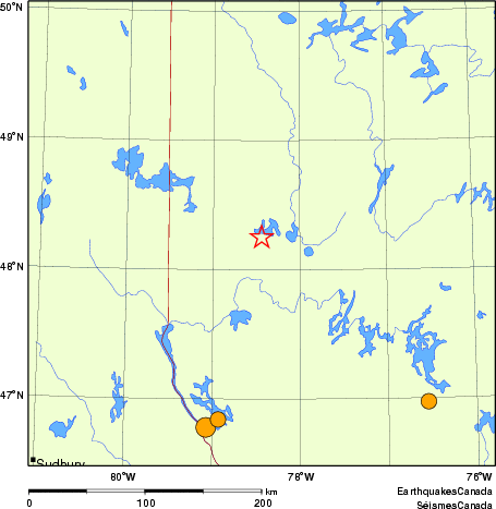 Map of historical earthquakes magnitude 5.0 and larger. Details in the data table below
