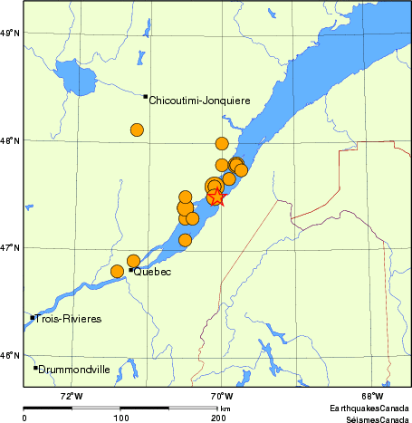 Map of historical earthquakes magnitude 5.0 and larger. Details in the data table below