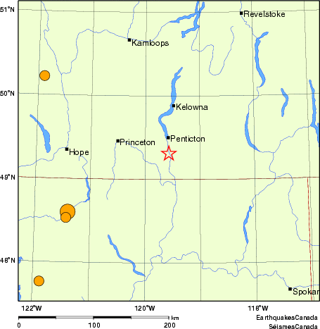 Map of historical earthquakes magnitude 5.0 and larger. Details in the data table below