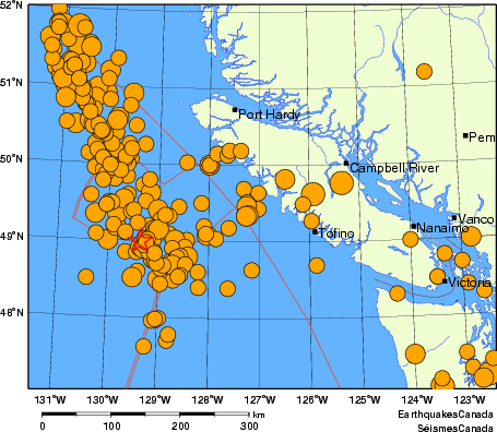 Map of historical earthquakes magnitude 5.0 and larger. Details in the data table below