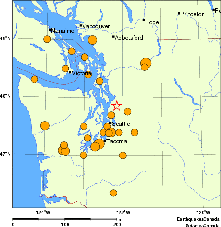 Map of historical earthquakes magnitude 5.0 and larger. Details in the data table below