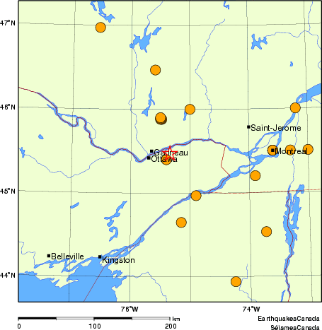 Map of historical earthquakes magnitude 5.0 and larger. Details in the data table below