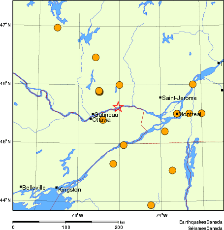 Map of historical earthquakes magnitude 5.0 and larger. Details in the data table below