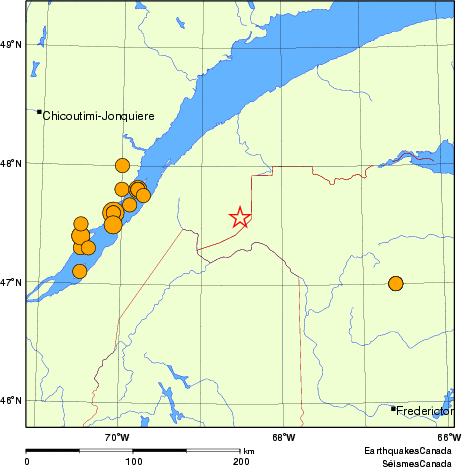Map of historical earthquakes magnitude 5.0 and larger. Details in the data table below