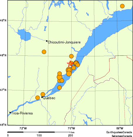 Map of historical earthquakes magnitude 5.0 and larger. Details in the data table below