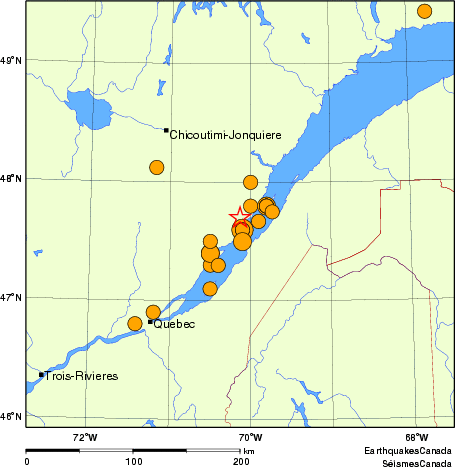 Map of historical earthquakes magnitude 5.0 and larger. Details in the data table below