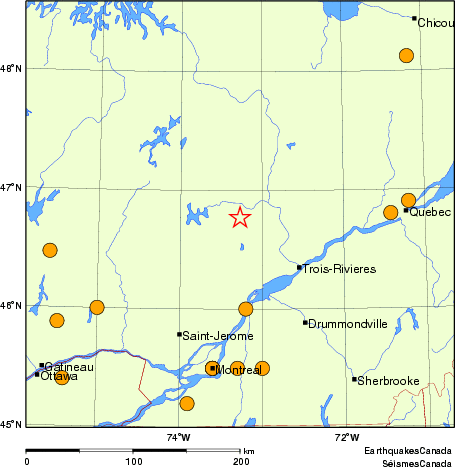 Map of historical earthquakes magnitude 5.0 and larger. Details in the data table below
