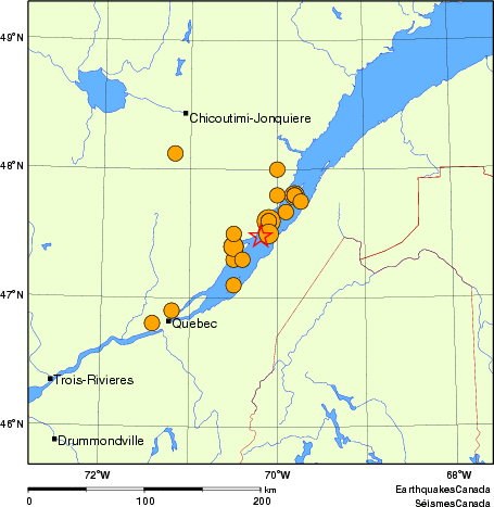 Map of historical earthquakes magnitude 5.0 and larger. Details in the data table below