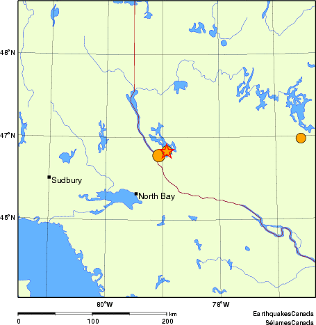 Map of historical earthquakes magnitude 5.0 and larger. Details in the data table below