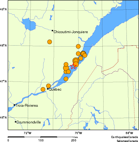 Map of historical earthquakes magnitude 5.0 and larger. Details in the data table below