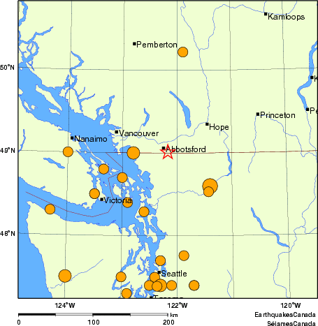 Map of historical earthquakes magnitude 5.0 and larger. Details in the data table below