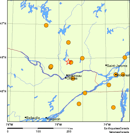 Map of historical earthquakes magnitude 5.0 and larger. Details in the data table below