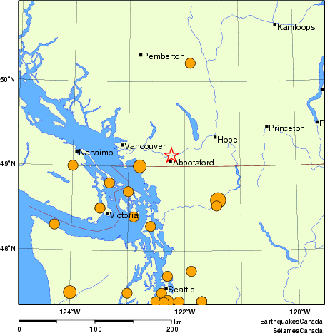 Map of historical earthquakes magnitude 5.0 and larger. Details in the data table below