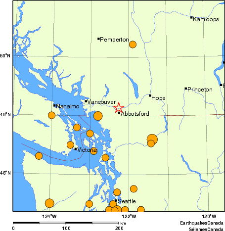 Map of historical earthquakes magnitude 5.0 and larger. Details in the data table below
