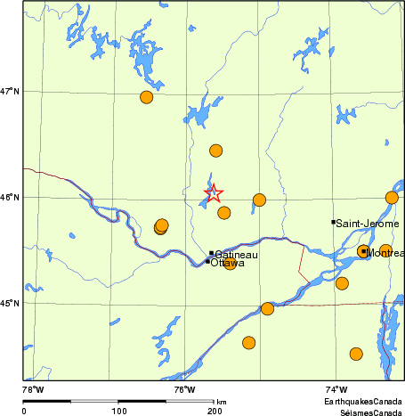Map of historical earthquakes magnitude 5.0 and larger. Details in the data table below