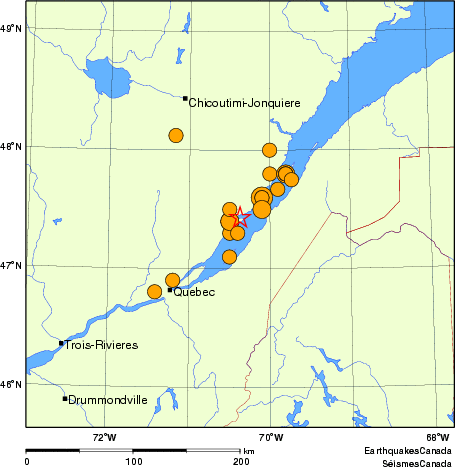 Map of historical earthquakes magnitude 5.0 and larger. Details in the data table below