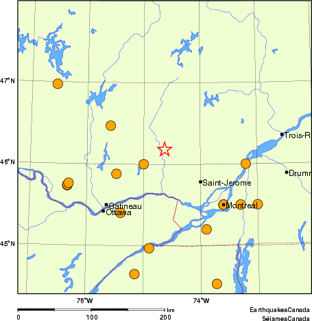 Map of historical earthquakes magnitude 5.0 and larger. Details in the data table below