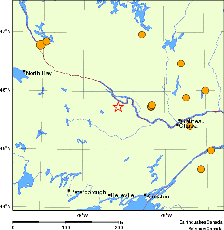 Map of historical earthquakes magnitude 5.0 and larger. Details in the data table below