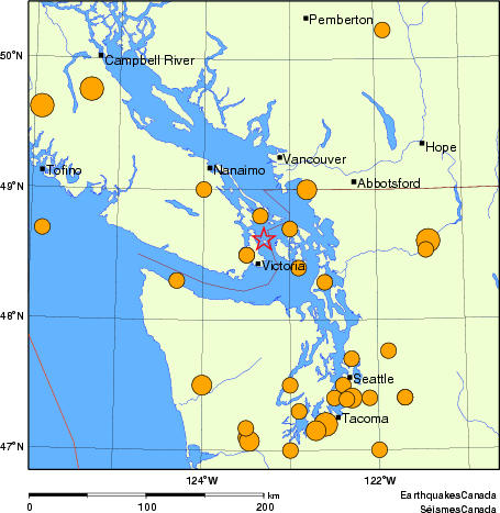 Map of historical earthquakes magnitude 5.0 and larger. Details in the data table below