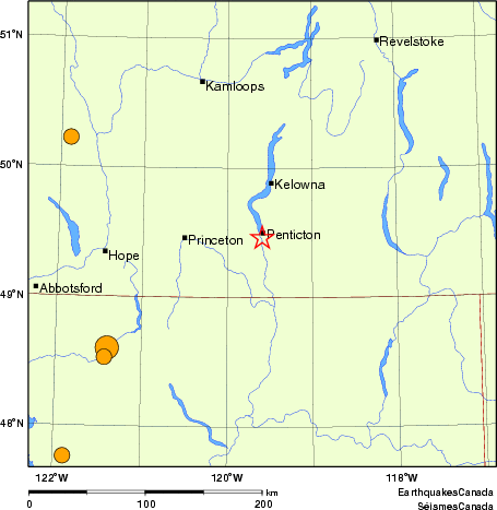 Map of historical earthquakes magnitude 5.0 and larger. Details in the data table below