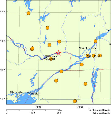 Map of historical earthquakes magnitude 5.0 and larger. Details in the data table below