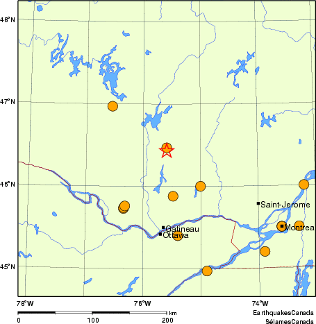 Map of historical earthquakes magnitude 5.0 and larger. Details in the data table below