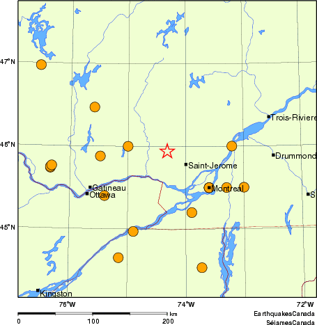 Map of historical earthquakes magnitude 5.0 and larger. Details in the data table below