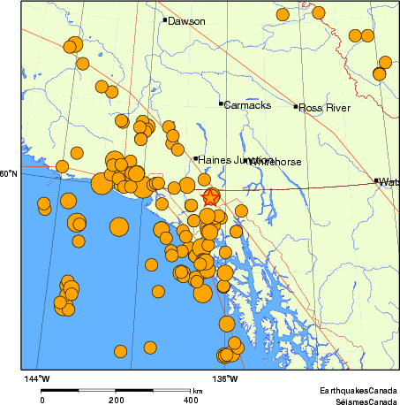 Map of historical earthquakes magnitude 5.0 and larger. Details in the data table below