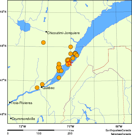Map of historical earthquakes magnitude 5.0 and larger. Details in the data table below