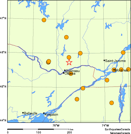 Map of historical earthquakes magnitude 5.0 and larger. Details in the data table below