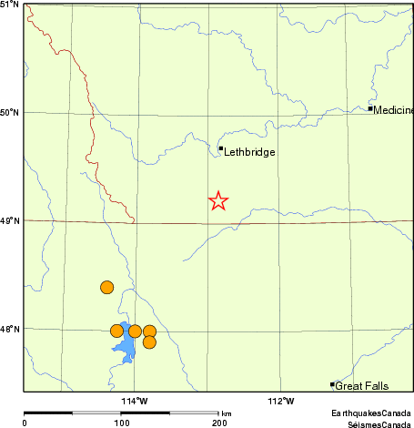 Map of historical earthquakes magnitude 5.0 and larger. Details in the data table below