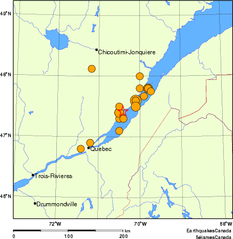 Map of historical earthquakes magnitude 5.0 and larger. Details in the data table below
