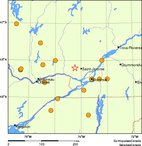 Map of historical earthquakes magnitude 5.0 and larger. Details in the data table below