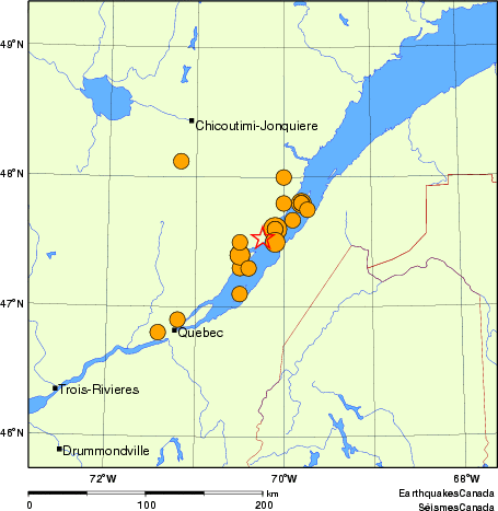 Map of historical earthquakes magnitude 5.0 and larger. Details in the data table below