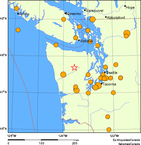 Map of historical earthquakes magnitude 5.0 and larger. Details in the data table below