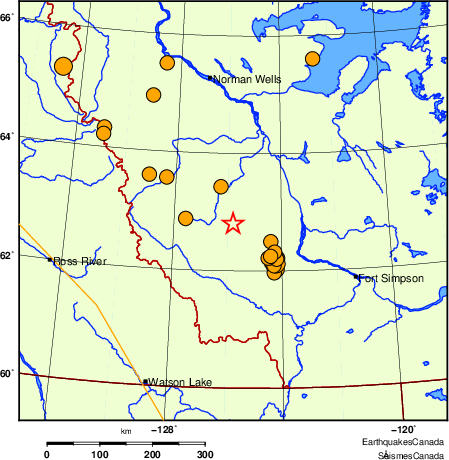 Map of historical earthquakes magnitude 5.0 and larger. Details in the data table below