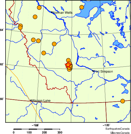 Map of historical earthquakes magnitude 5.0 and larger. Details in the data table below