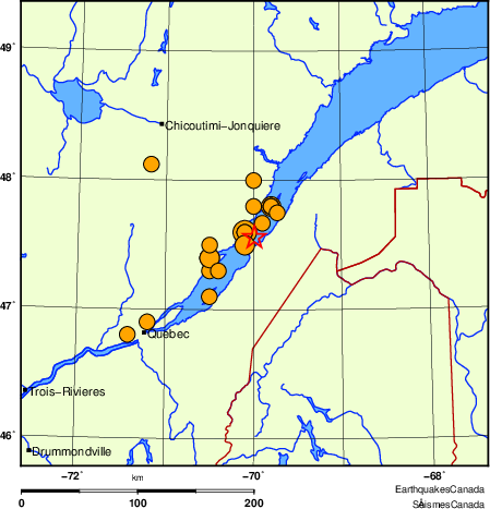 Map of historical earthquakes magnitude 5.0 and larger. Details in the data table below