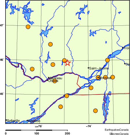Map of historical earthquakes magnitude 5.0 and larger. Details in the data table below