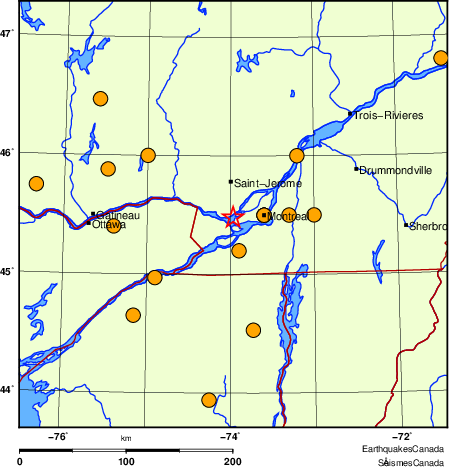 Map of historical earthquakes magnitude 5.0 and larger. Details in the data table below