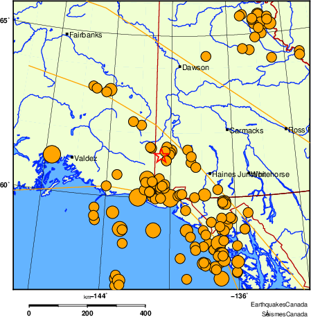Map of historical earthquakes magnitude 5.0 and larger. Details in the data table below
