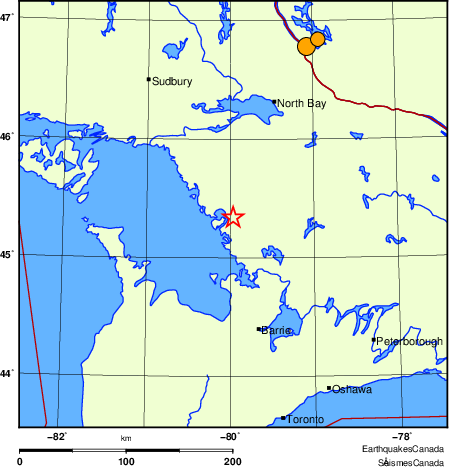 Map of historical earthquakes magnitude 5.0 and larger. Details in the data table below