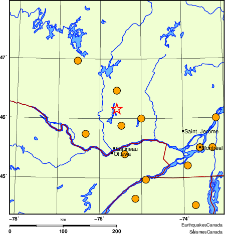 Map of historical earthquakes magnitude 5.0 and larger. Details in the data table below